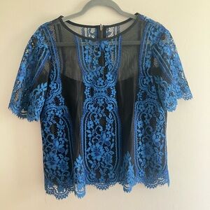 Blue Lace Overlay Women's Top